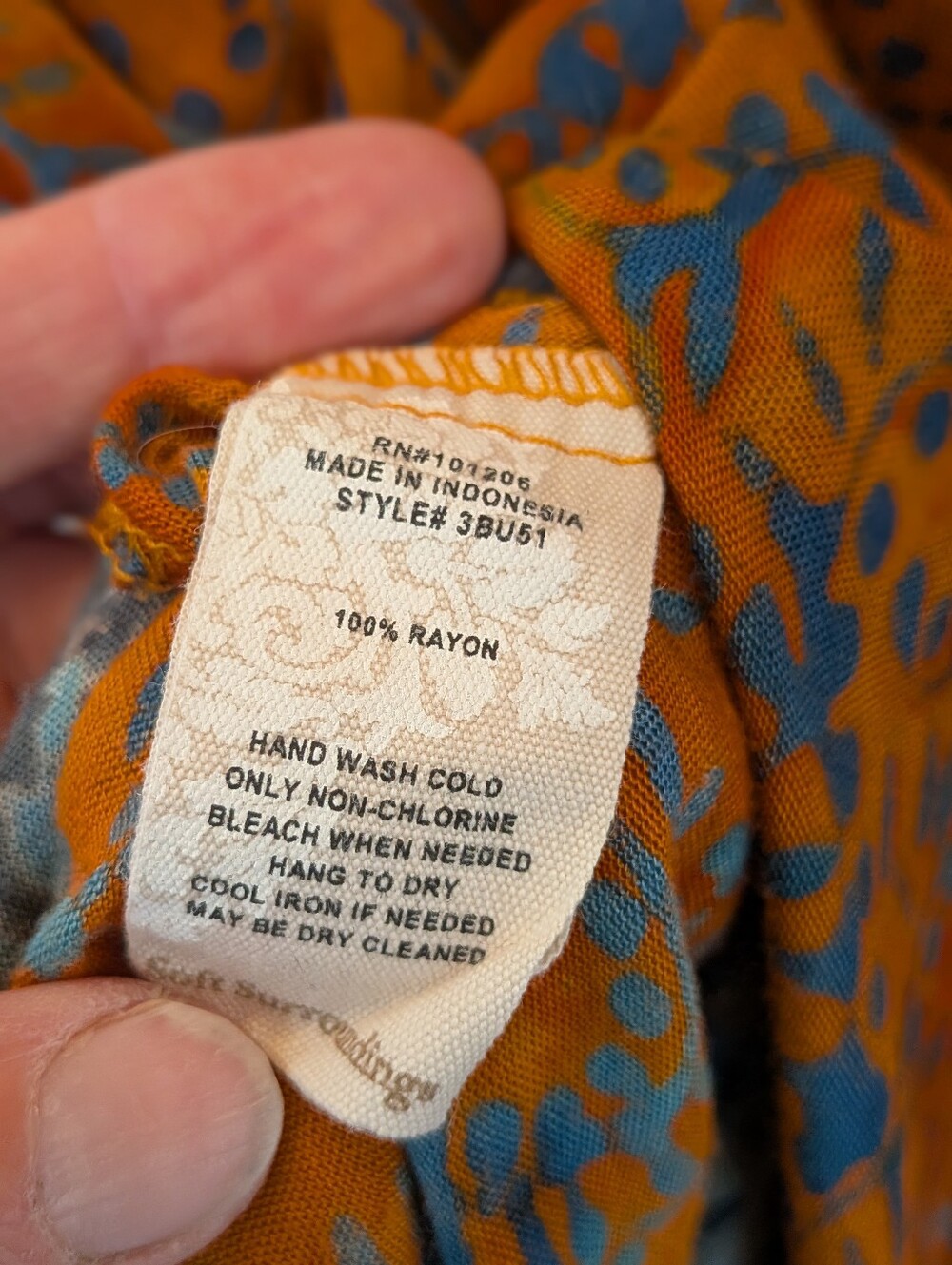 Boho Orange Teal Floral Maxi Dress Caftan Soft Surroundings 100% Rayon Batik PS - Picture 10 of 10